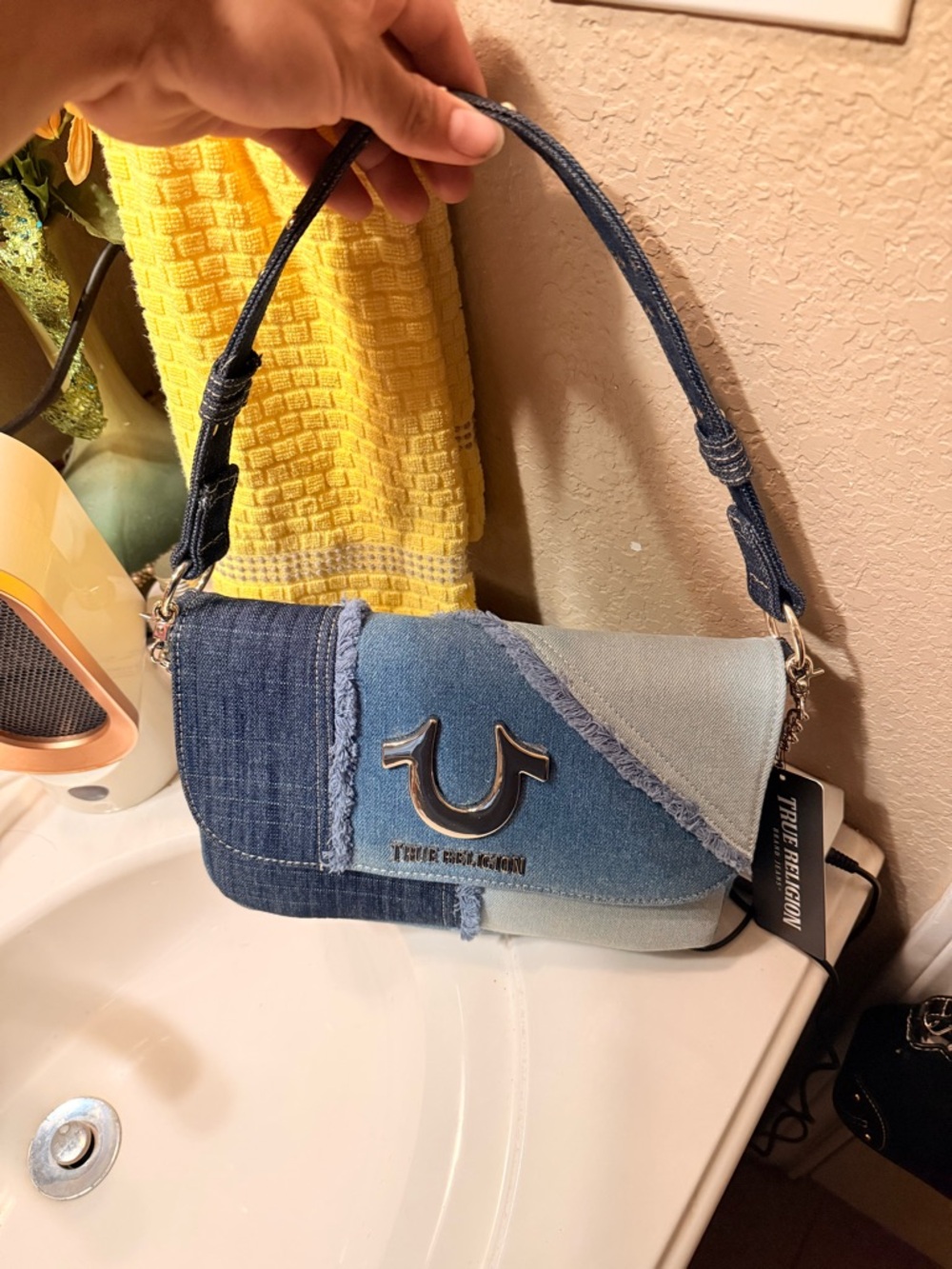 True Religion New With tags Patchwork Denim Shoulder Bag in Blue